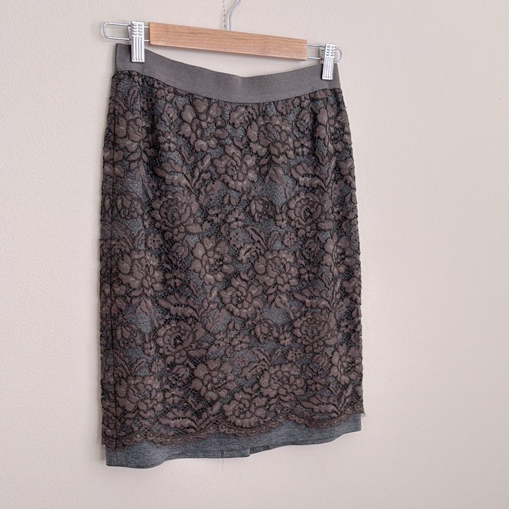 LOFT Lace Overlay Skirt in Gray/brown